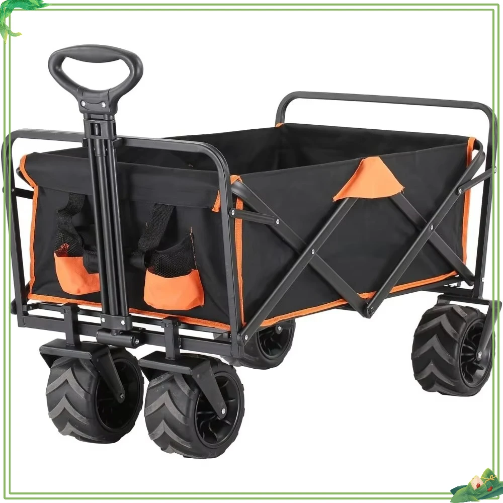 

350Lbs Heavy Duty Collapsible Wagon with All Terrain Big Wheels for Outdoor Camping and Grocery Hauling.