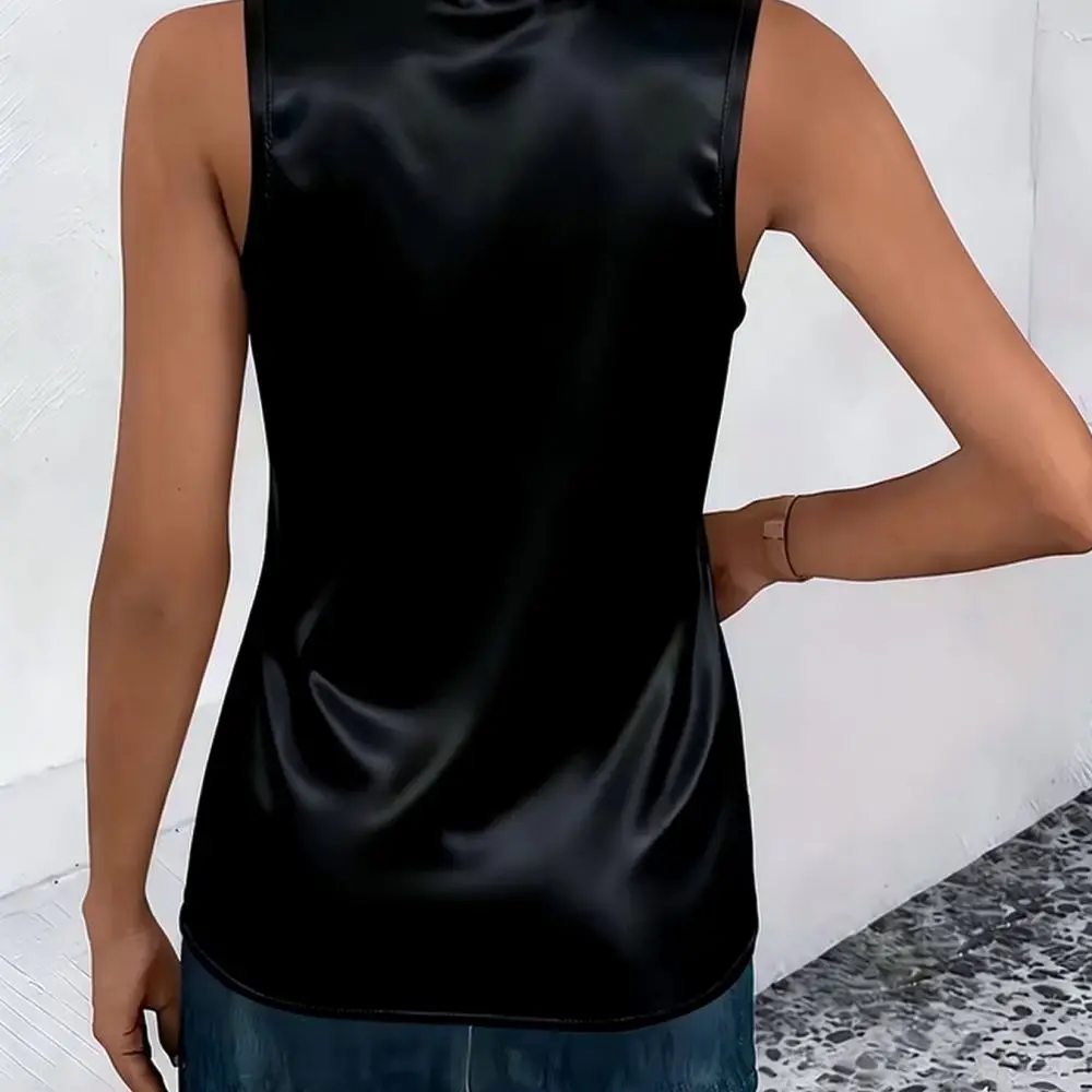 Women Satin Tank Top Sleeveless V Neck Casual Silk Like Solid Color Summer Vest Elegant Basic Soft Breathable Camisole
