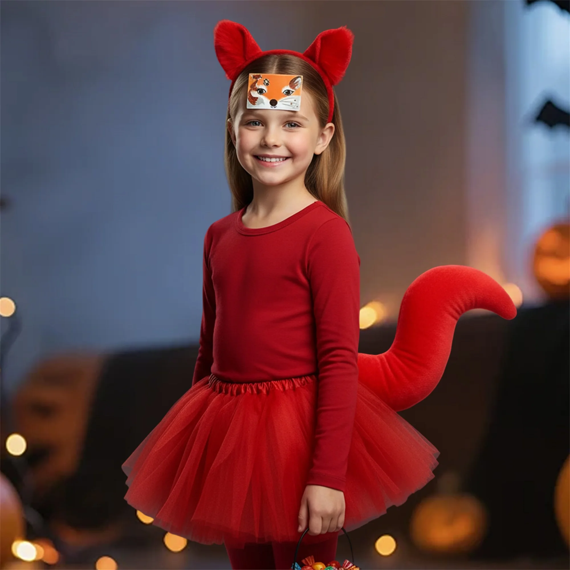أطفال الثعلب زي 4 قطع ملابس الخيال حزب تأثيري آذان الحيوان عقال الذيل توتو تنورة الوجه ملصق مجموعة للأطفال حزب #4