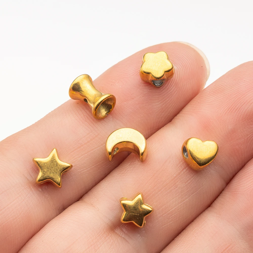 10Pcs Stainless Steel Heart Star Flower Moon Shape Spacer Beads For DIY Necklace Bracelet Jewelry Making Findings Accessories