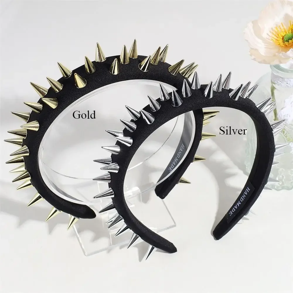 Fashion Punk Goth Headwear Rivets Silver Hair Bands Golden Headband Women Girls