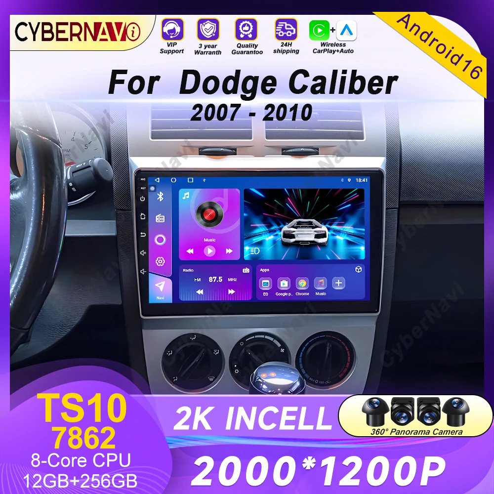 Radio con GPS para Dodge Caliber 2007-2010, Android 16, Navegación, WiFi 5G, Bluetooth, Reproductor Multimedia para Auto, Carplay, DSP, Sin DVD 2DIN