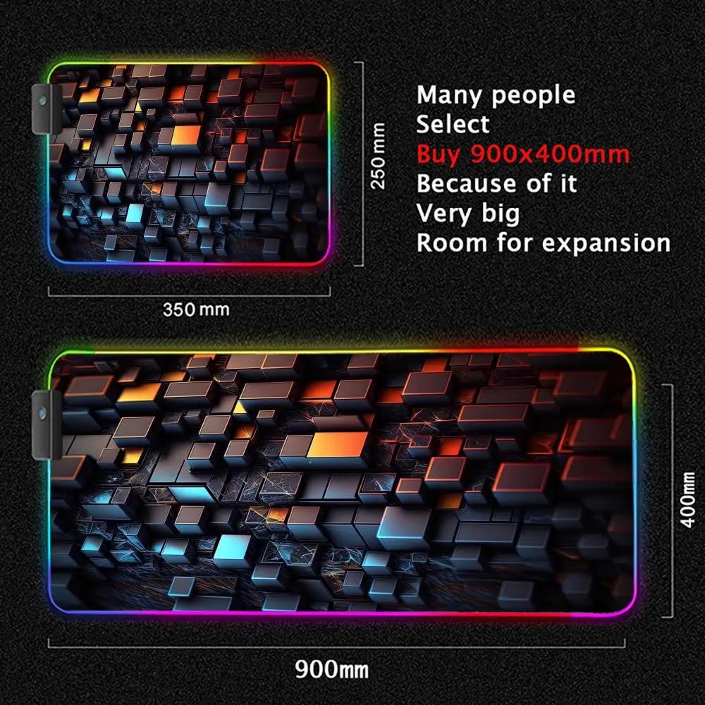 3D Flame Rocks Mouse Pad Large RGB Gaming Mousepads LED Light Locked Edges Game Accessory Table Pads PC Keyboard Mat XXL 90x40cm