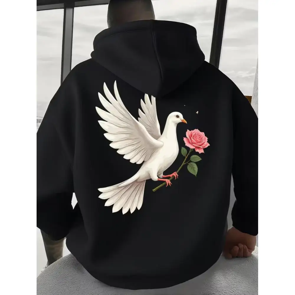 

CLOOCL Men's Hoodie with Pigeon and Rose Pattern Print, Fashionable Autumn and Winter Clothing
