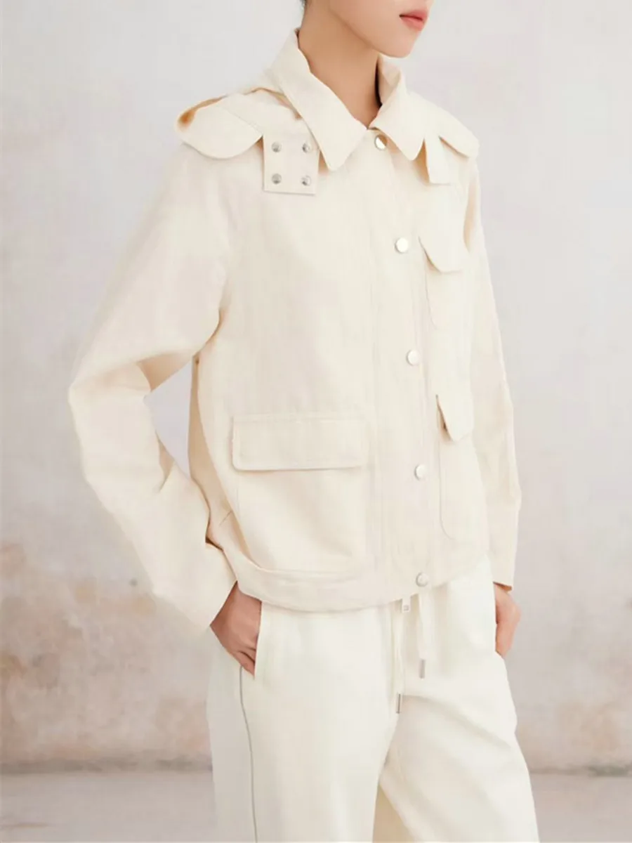 

Women's Spring Summer L*P New Linen Blend Casual Coat Hooded Zip Jacket Top