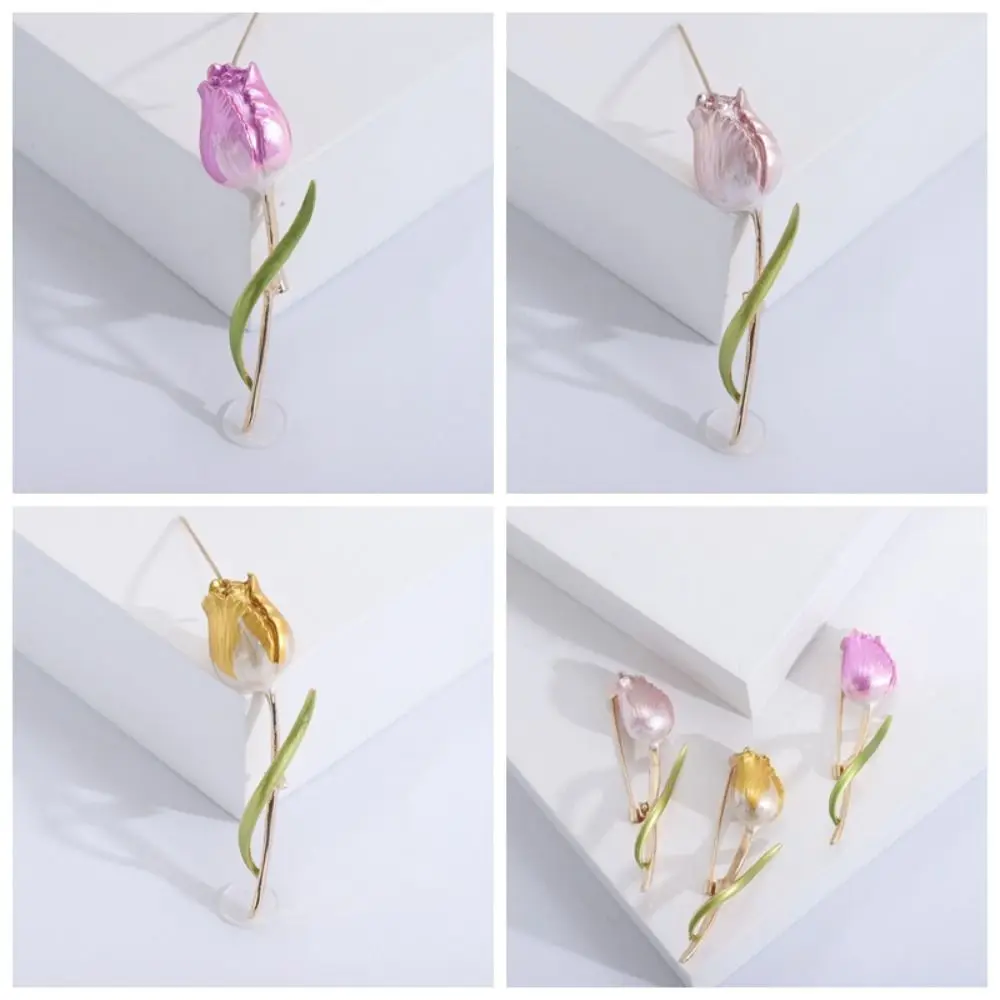 Romantic Enamel Purple Tulip Brooch Alloy Oil Drop Floral Elements Korean Style Party