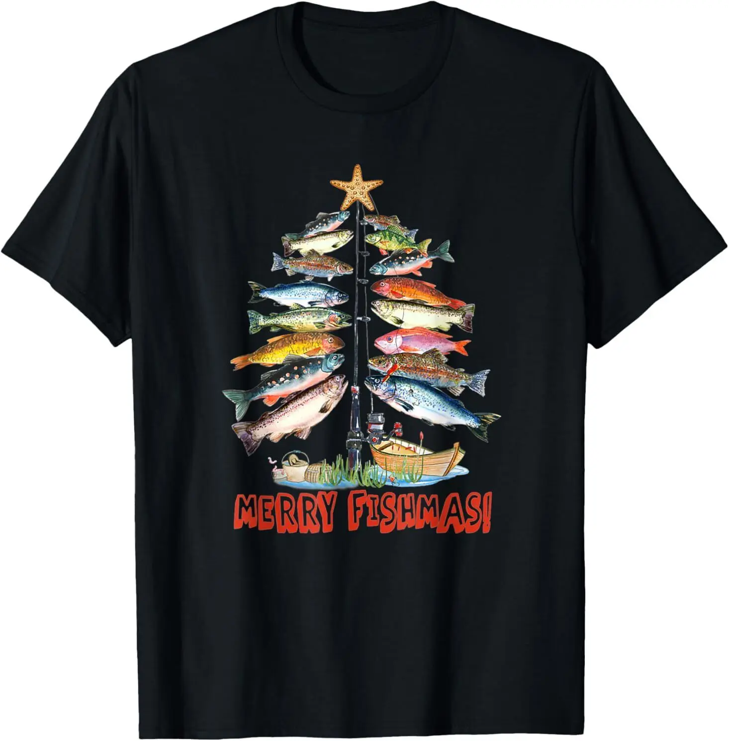 

NEW LIMITED Merry Fishmas Christmas Tree Fish Funny Fishing Best T-Shirt S-3XL