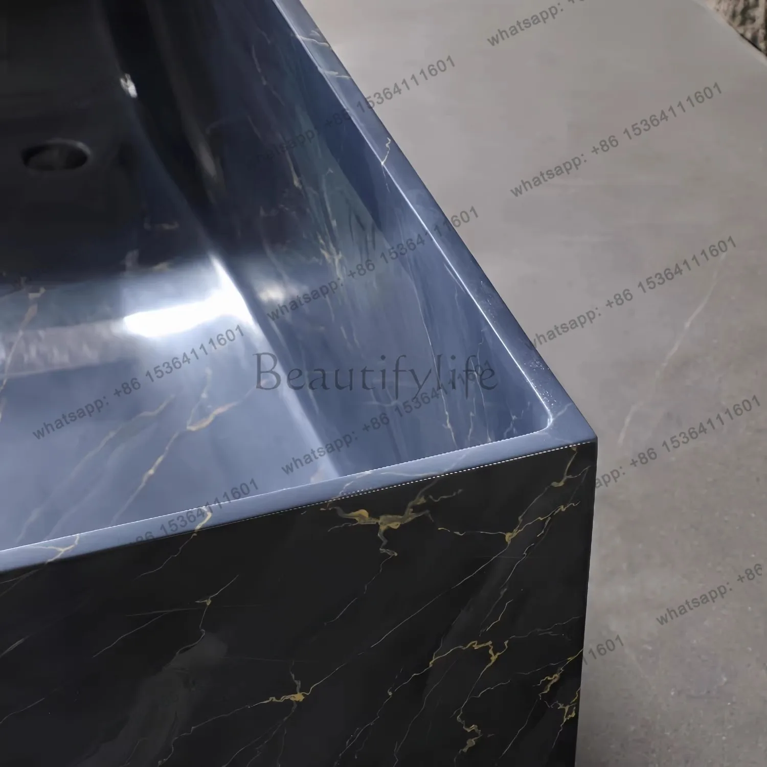 Onehappy Freestanding Artificial Stone Bathtub Marble Texture One Piece Molding Heat