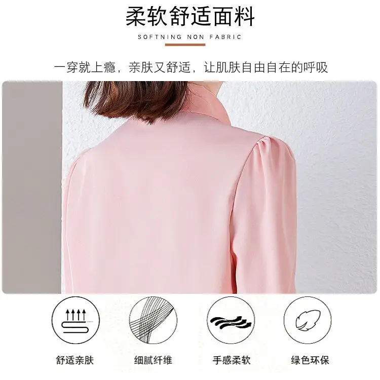 2025 Spring New Style Bow Top for Women with Chiffon Shirt Long Sleeve Base Top
