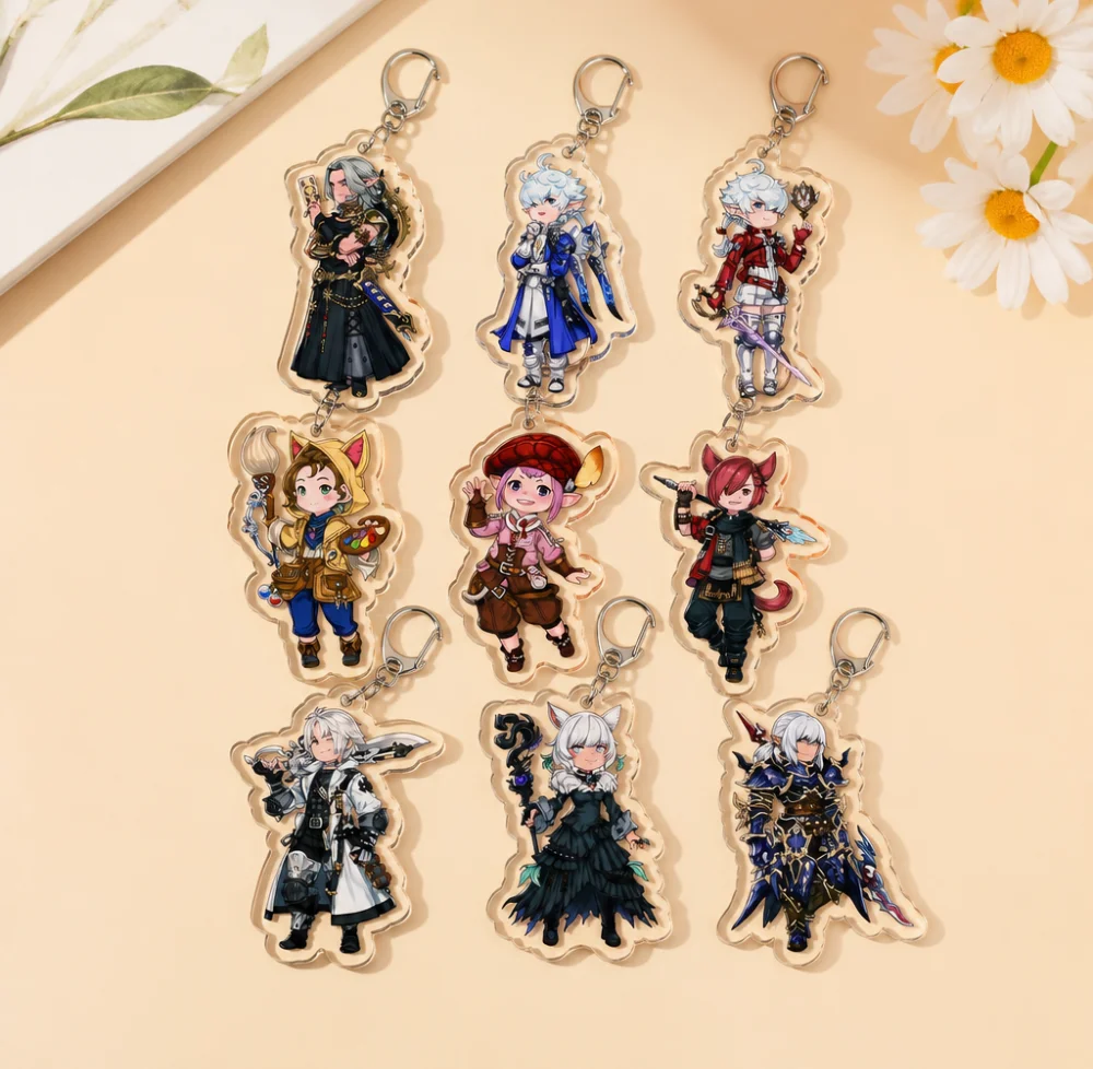 Anime-Spiel Final Fantasy XIV Acryl-Schlüsselanhänger Y'shtola G'raha Tia Estinien Thancred Urianger D-Ring Haken Taschenanhänger Fan-Geschenk