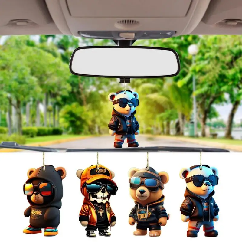 Bear Car Rear View Ornaments Automotive Rear View Mirror Pendant Cute Bear Car Hang Ornament Lucky Charm For Car Interior