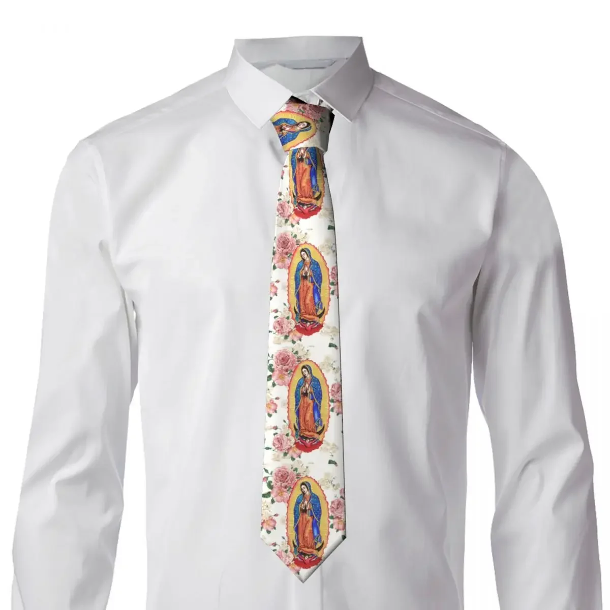 Classic Virgin Of Guadalupe Neck Tie Men Personalized Silk Mexico Catholic Virgin Mary Necktie for Business Gravatas