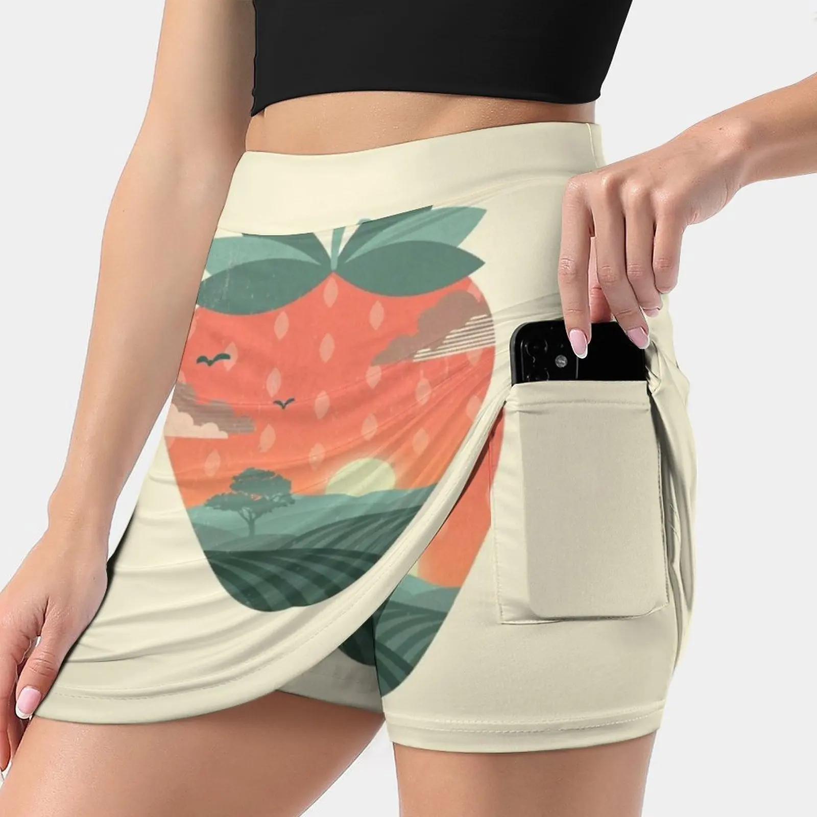 Strawberry Fields Women's skirt With Pocket Vintage Skirt Printing A Line Skirts Summer Clothes Sunset Nature Strawberry Fruit