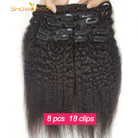 Afro Kinky Straight Clip in Hair Extensions 100% Human Hair Natural Black 8 Pieces with 18 Clips 125g/Set Fit For Full Head