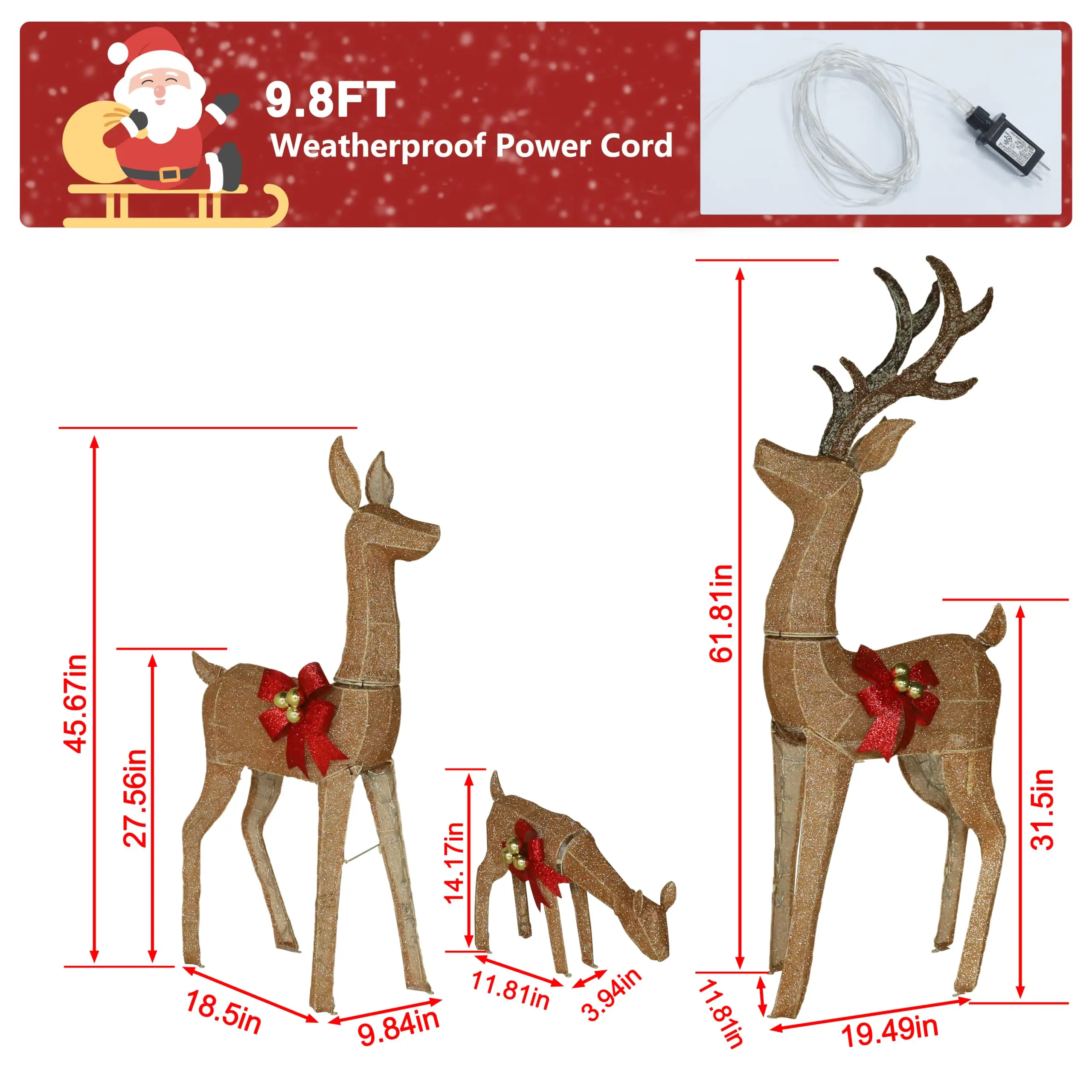 3-Piece Animated Christmas Reindeer Family Set, Lighted Xmas Decor