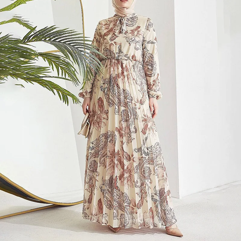 Vestido musulmán elegante de gasa Abayas para mujer musulmana de Turquía elegante vestido liso de moda Jubah de manga larga con cinturón