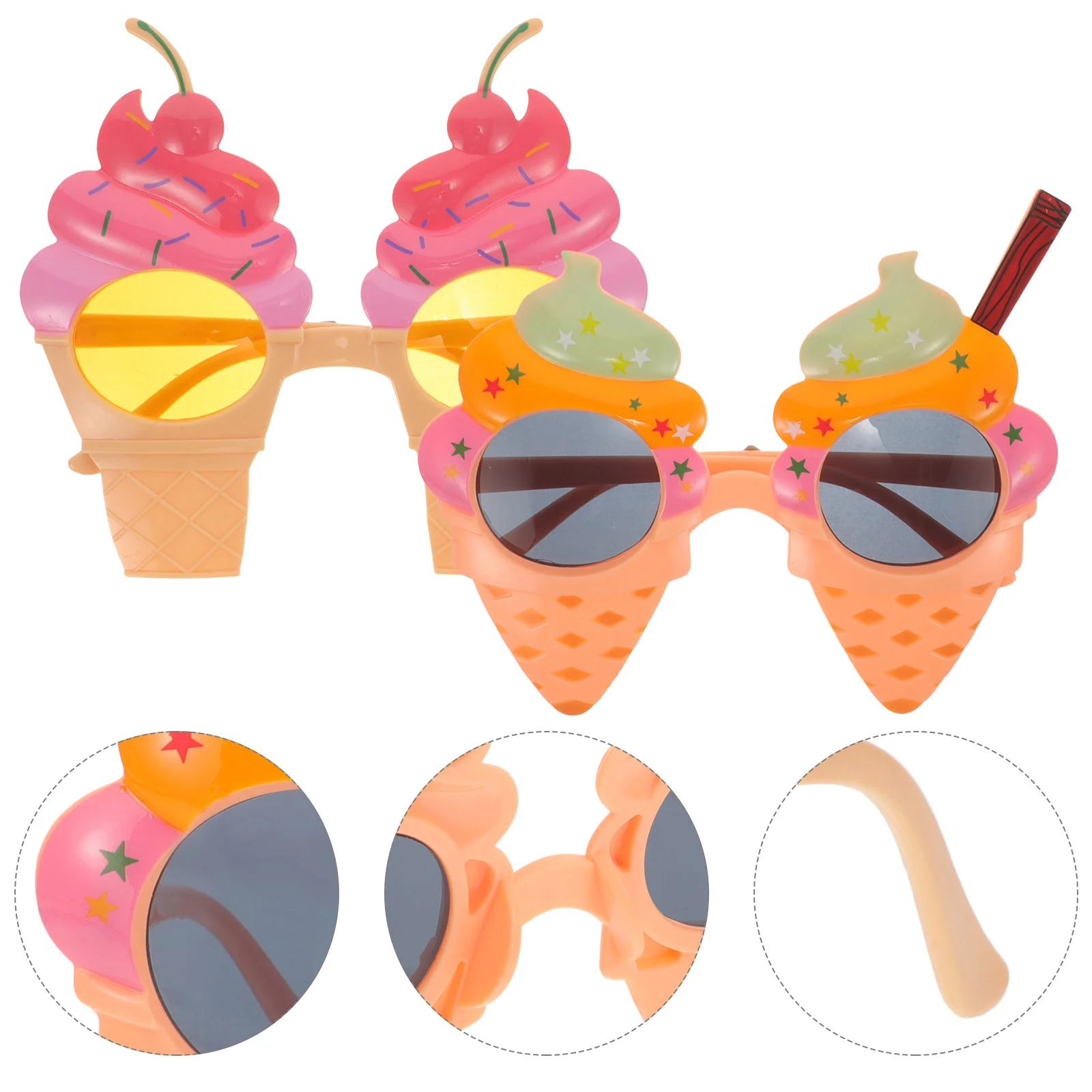 

2 Pcs Beach Party Glasses Ice Cream Cherry Hawaiian Photo Prop Themed Eyeglasses Plastic Fun Sunglasses