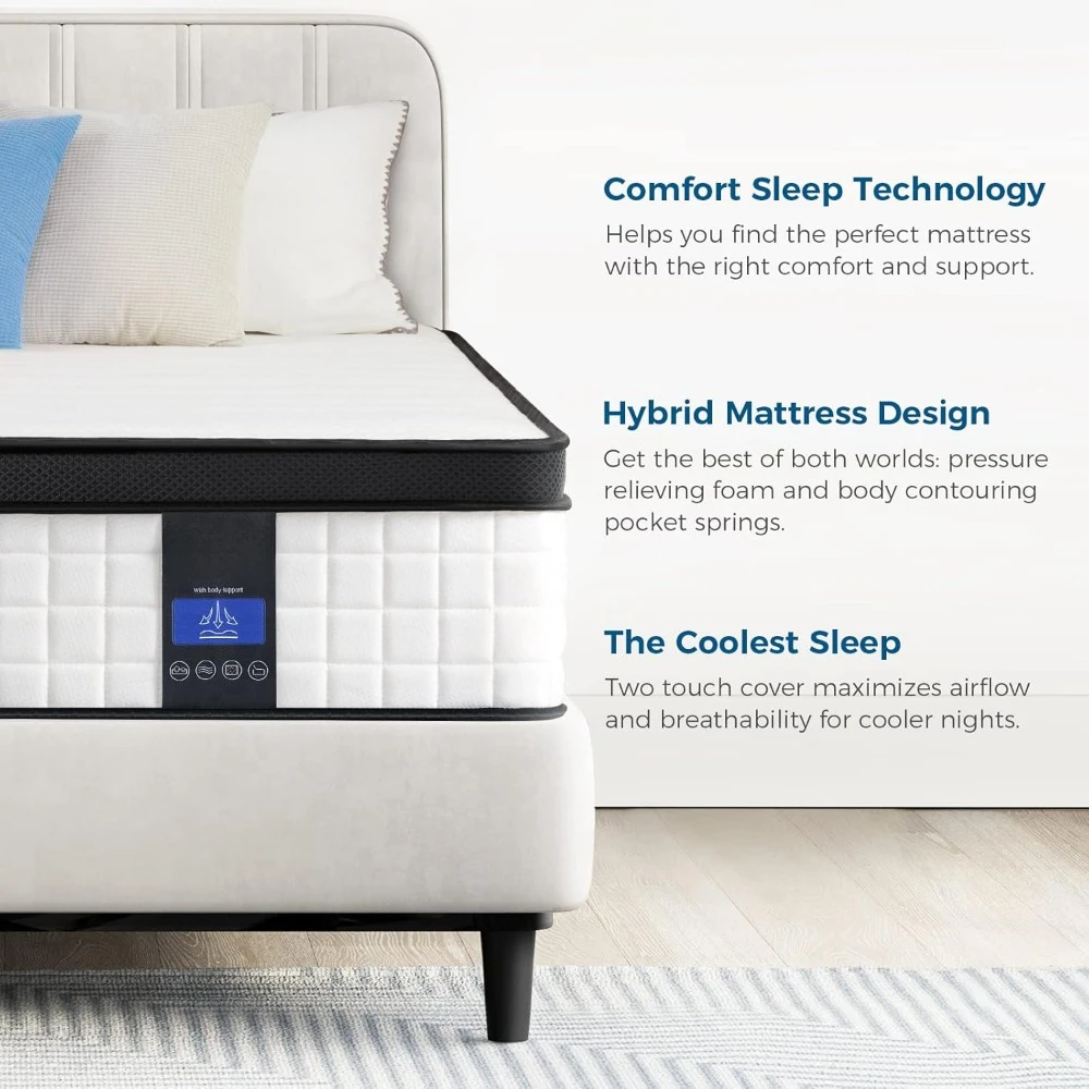 Hybrid Mattress, Breathable Comfortable Mattress for Sleep, Supportive & Pressure Relief