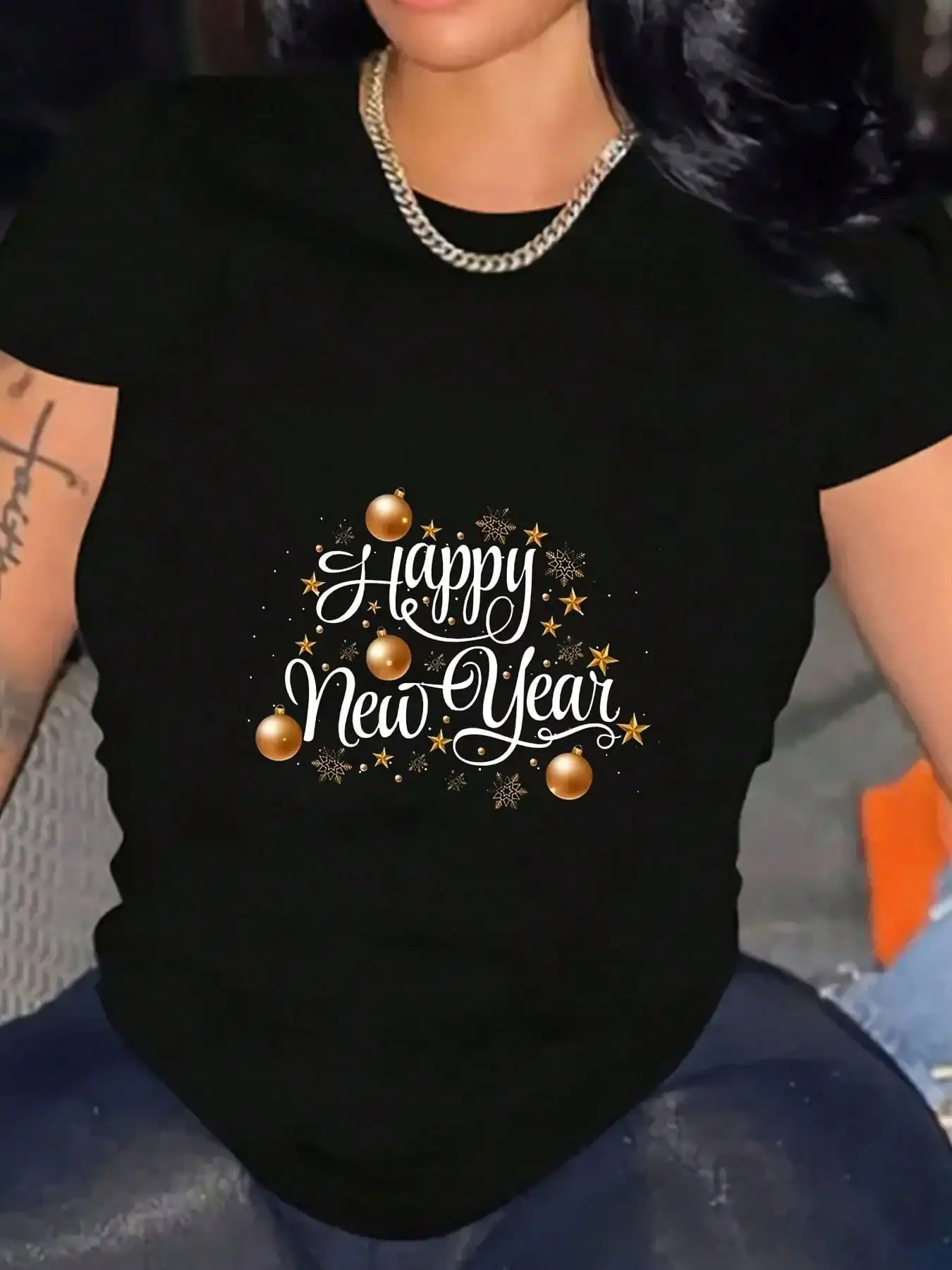 

Soft & Funny Happy New Year Print Graphic Women Tees Casual Crew Neck Comfortable for Outdoors Activities and Casual Wear