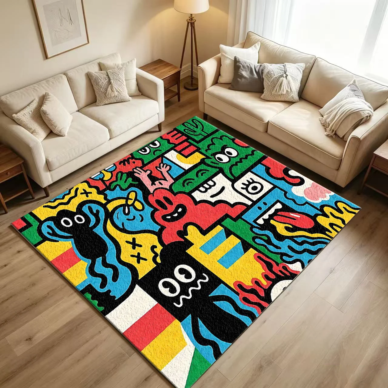 Colorful Graffiti Cartoon Art Carpet Fun Creative Carpet Floor Mat for Kidsren's Room Living Room