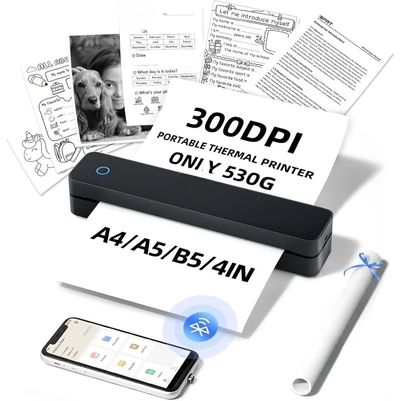 

MT610 Pro Portable Thermal Printer, 300DPI HD Mobile-Travel-Printers, Inkless-Wireless-Small-Printer for Home Use, Office