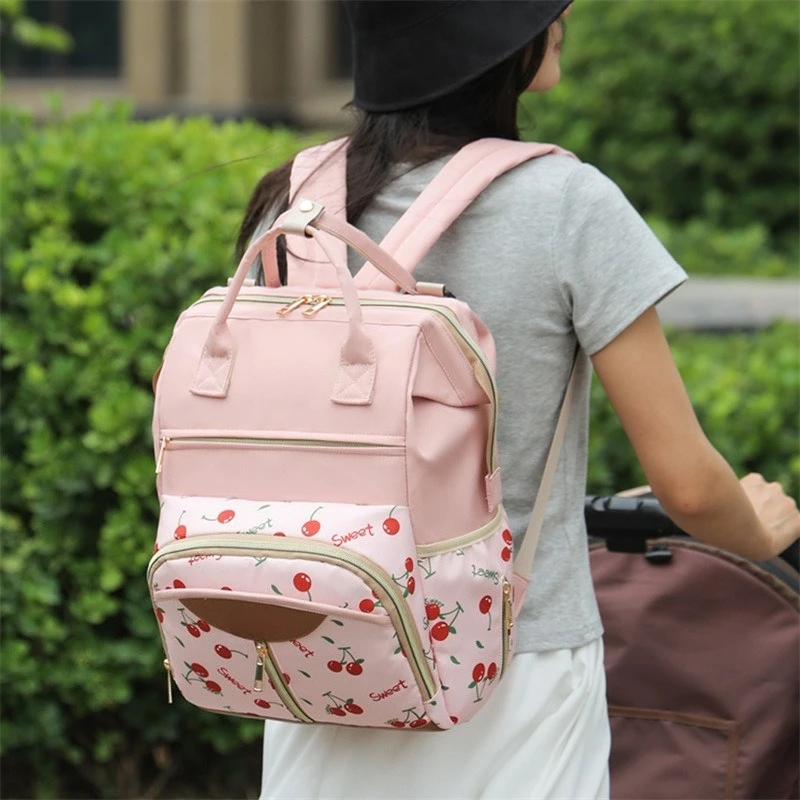 Mom Bag Cute Printed Large Capacity Convenient for Moms Backpack Trolley Hanging Bag Mother and Baby Bag