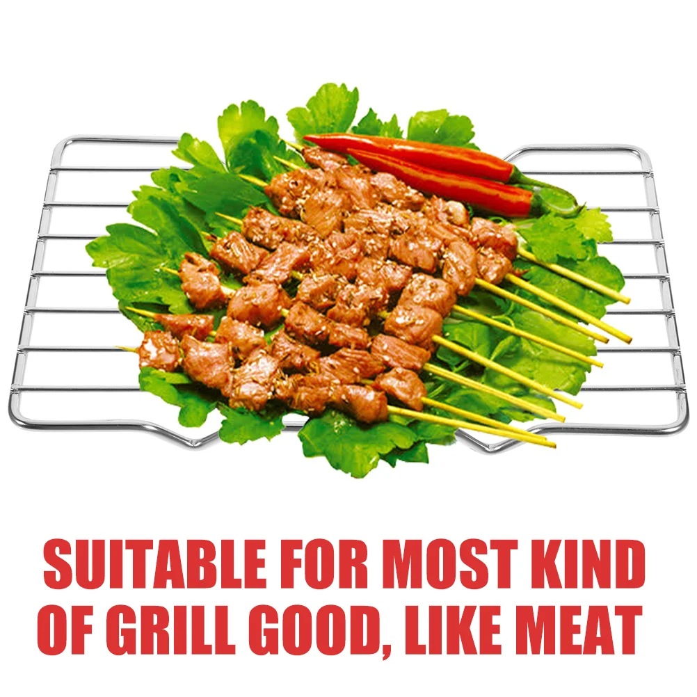 

2pcs Stainless Steel Grill Rack For Oven Baking Roasting Cooking Bbq Mesh Mat Heavy Duty Wire Rack For Meat Fish Vegetables