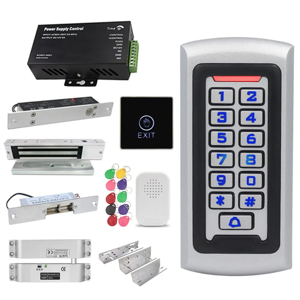 Imagem -06 - Metal Access Control System Kits Conjunto Teclado Rfid 125khz Mais 180kg Fechadura Magnética Elétrica Fechaduras de Greve com Campainha em Card Entry