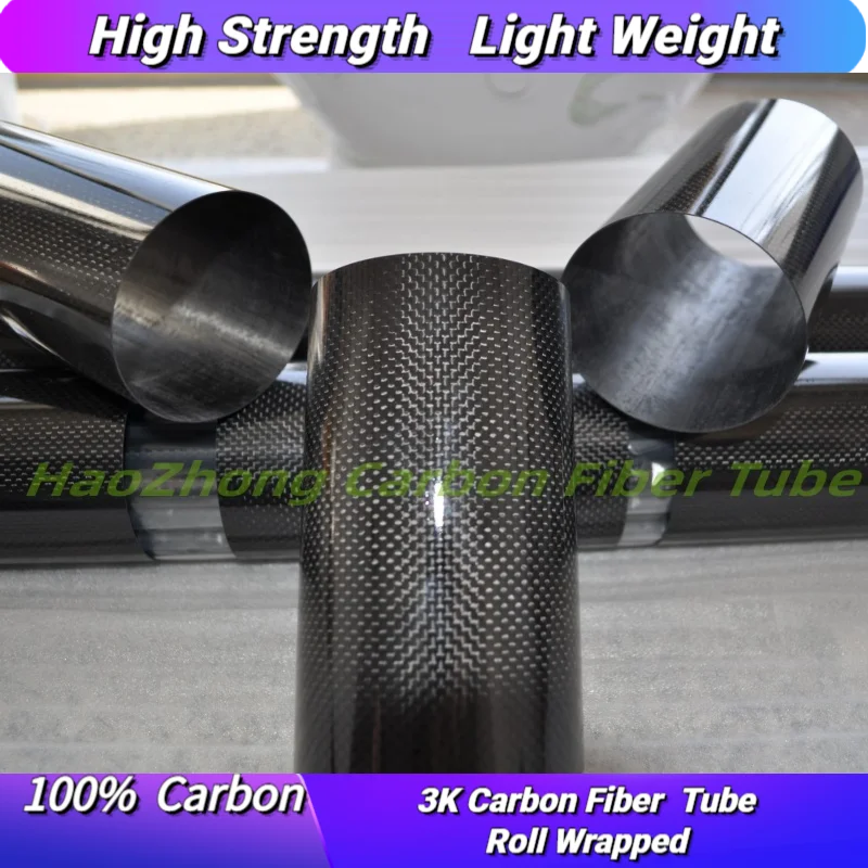 3k Carbon Fiber Tube 55mm~114mm x 1000mm(1M) Roll Wrapped Pole Light Weight High Strength High Corrosion Resistance