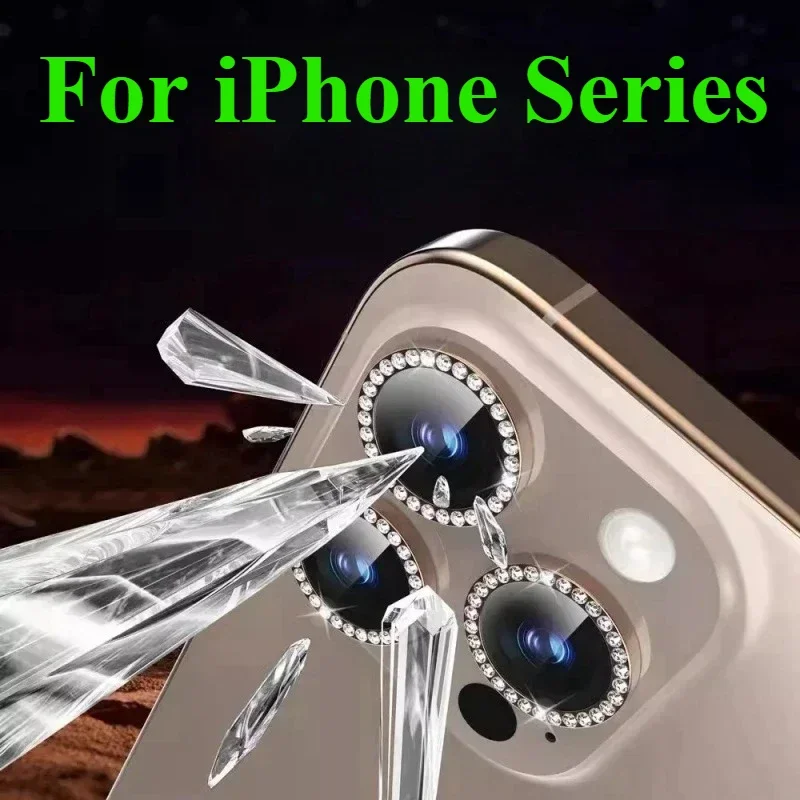 2-3Pcs Red Diamond Lens Protector For IPhone 16 15 Pro Max 14 Plus Glitter Metal Ring Lens Glass For 17 Pro 12 13 Back Lens Cap