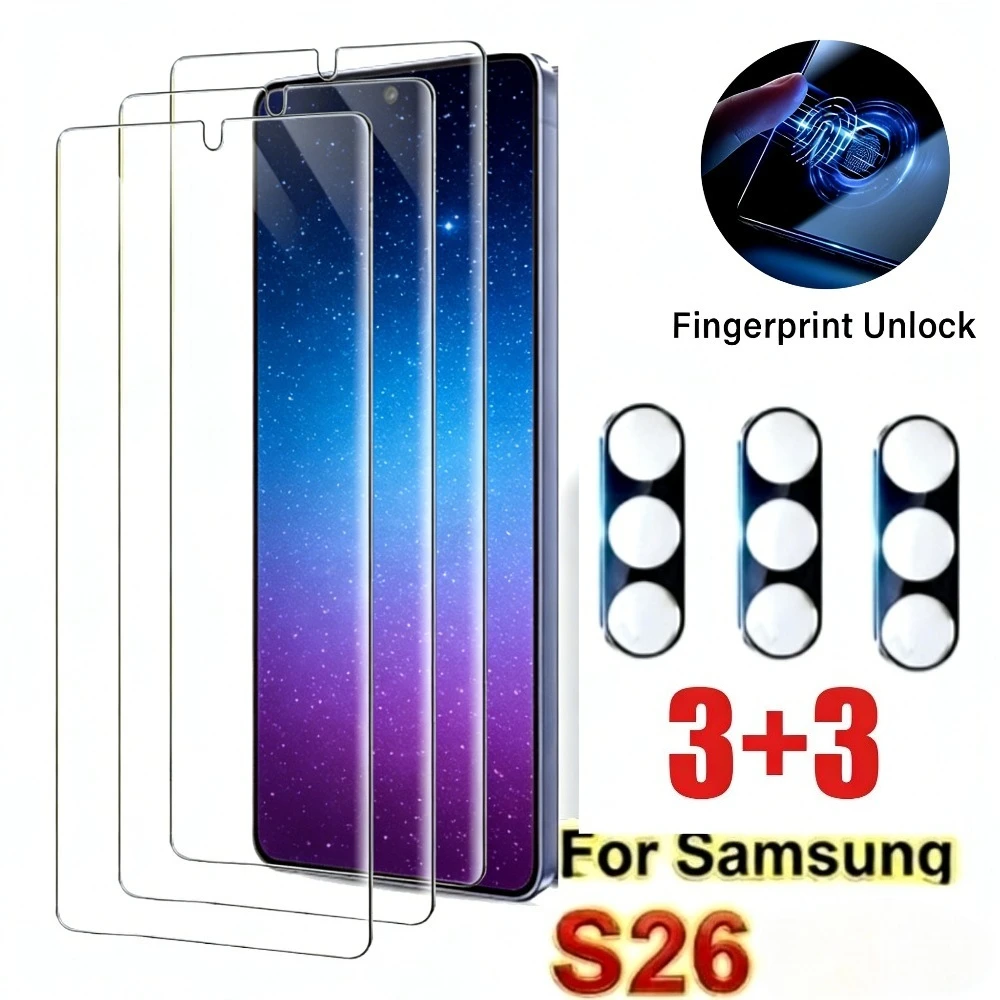 

3 шт. высокопрозрачных защитных пленок для экрана Samsung Galaxy S26 S25 S24 Ultra S23 S22 S21 Plus S25 S24 FE с 3 шт. HD стеклянными защитными стеклами для объектива камеры