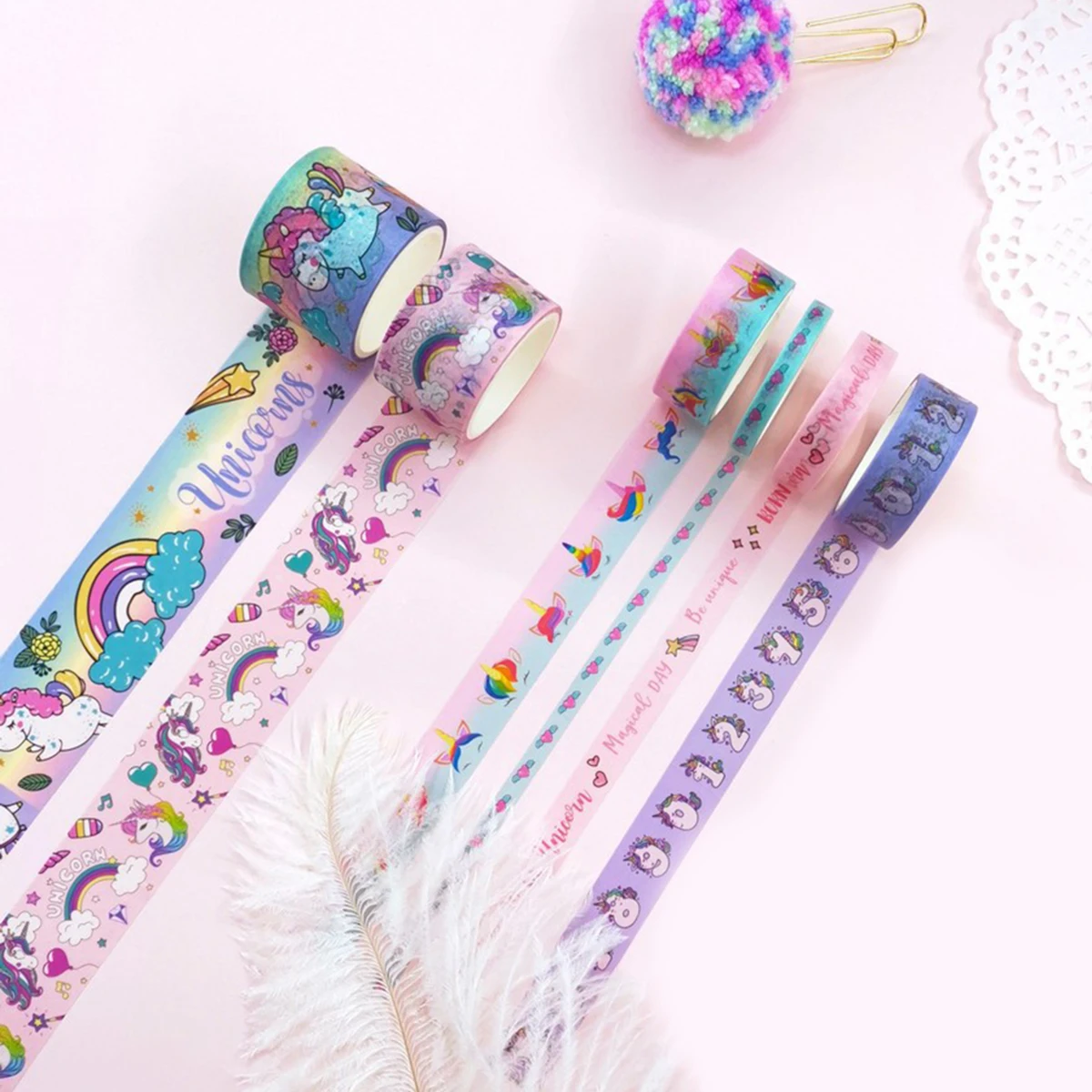 

6-volume unicorn and washi tape set, cartoon decorative tape, for journals and planners, DIY stationery, handmade gifts