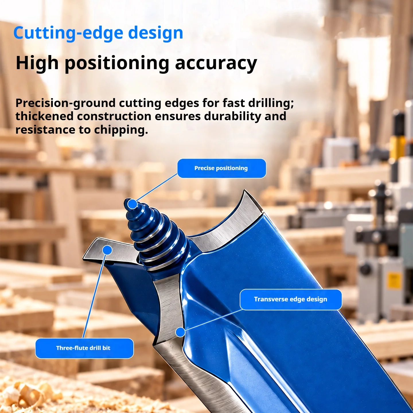 1-Piece Set of Three-Edged Woodworking Flat Drill Bits with Self-Tapping Pointed Tips for Precise Positioning, Standard Hex Shank Compatible with Various Tools, Multi-Purpose Drill Bit with Sharp Cutting Edge, Speciali