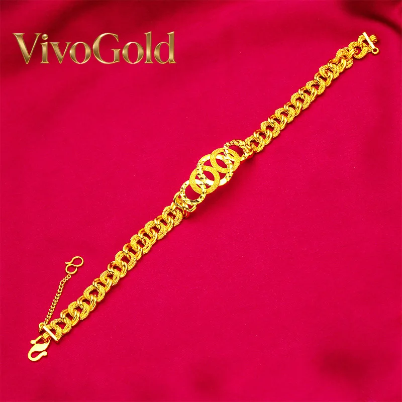 

VivoGold VivoGold 24K gold necklace AU999 women's foot gold, wide-edged bracelet hollow carving design is light and flexible