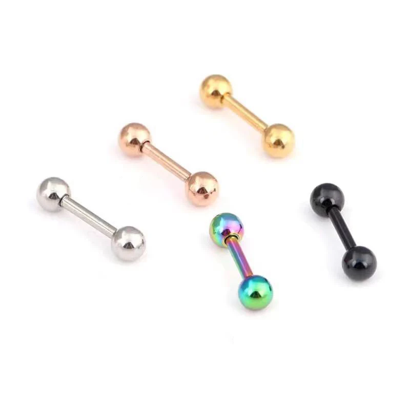 10Pcs/lot Thiny Ball Stud Earring Stainless Steel Straight Barbell Tongue Ear Studs Body Piercing Jewelry Externally Threaded