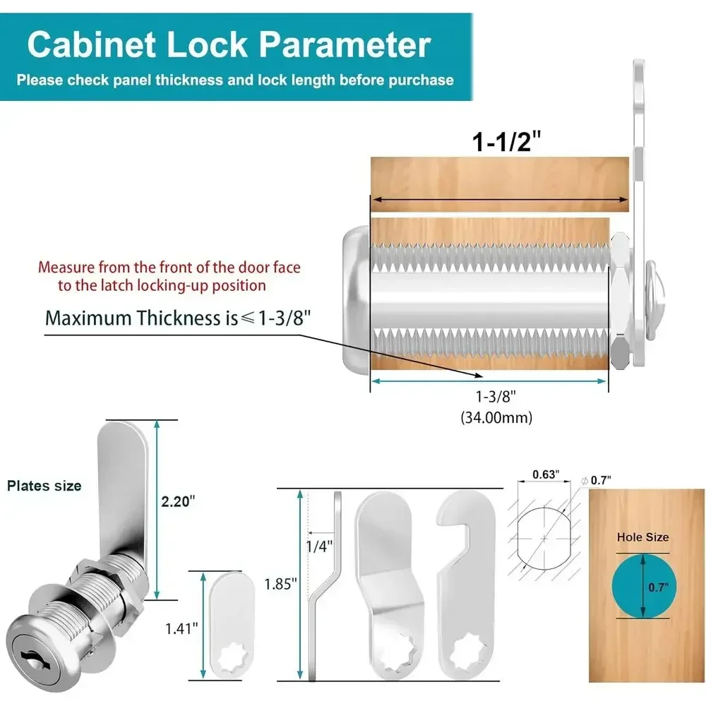 6 Pcs Cabinet Locks with Keys, 1-1/2 Inch Cam Lock Keyed Alike, RV Lock for RV Storage Door, Cabinets and Drawer, Toolbox Locks