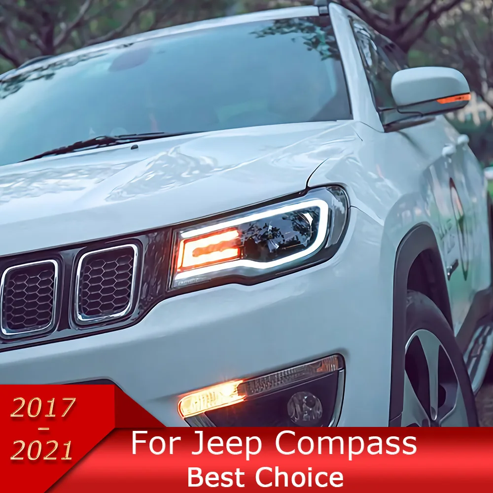 Lampu mobil untuk Kompas 2017-2021 Grand Cherokee lampu depan mobil rakitan Upgrade bifokal lensa lampu sinyal Aksesori Alat