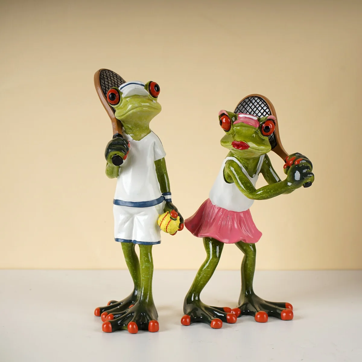 Cute Frog Playing Tennis Police Animal Model Statues 16cm Collectible Figurine Art Ornament Home Living Room Tabletop Decor Item