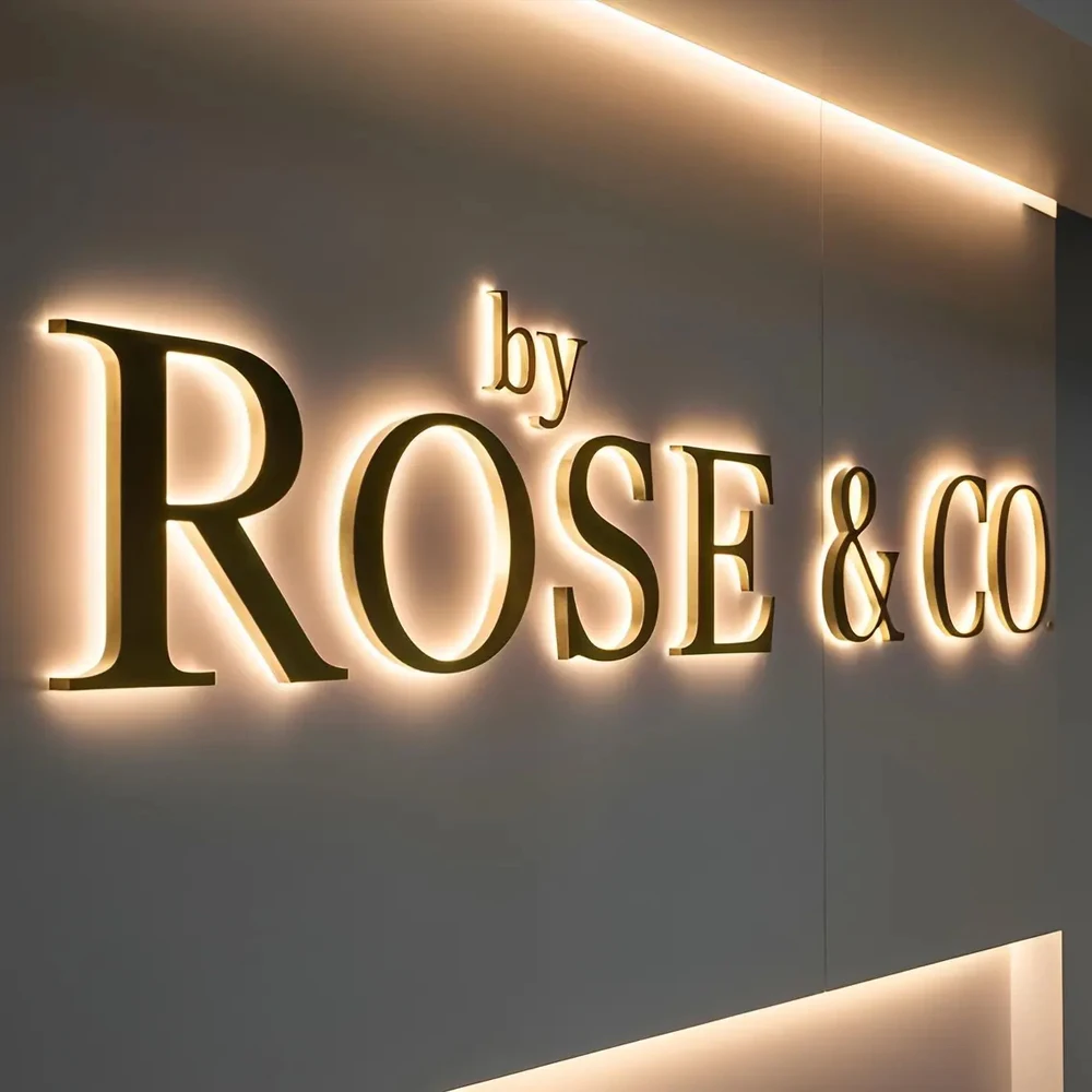 Business 3D Letter Illuminated Sign Metal Backlit Large Signage Custom LED Personalization Company Signage Metal LED Decor Board