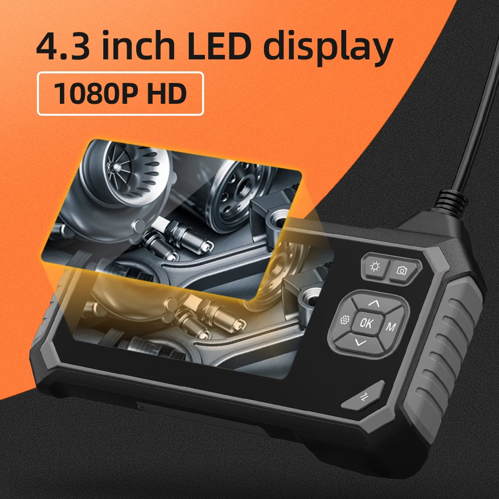Industrial Endoscope Camera 4.3'' IPS Screen HD1080P Piping Inspection Endoscope Camera IP67 Waterproof for Car Engine Repair