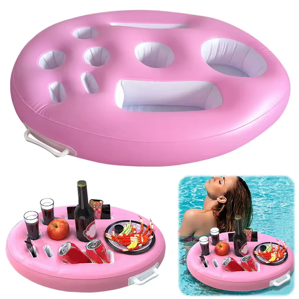 Inflatable Floating Cooler Table Sea Pool Drink Bucket Holder Summer Beach Water Party Accessory