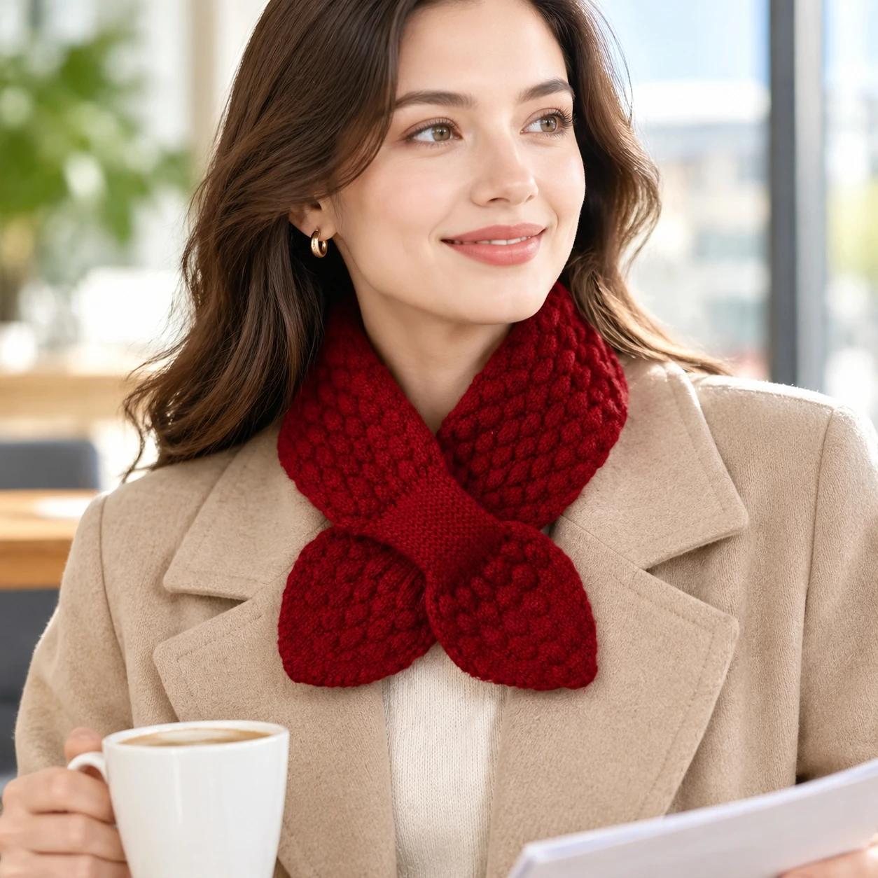 1pc False Collar Scarf Elegant Women's Neck Warmer No Tie Pull Through Wrap for Winter Coats Sweaters Daily Wear Soft
