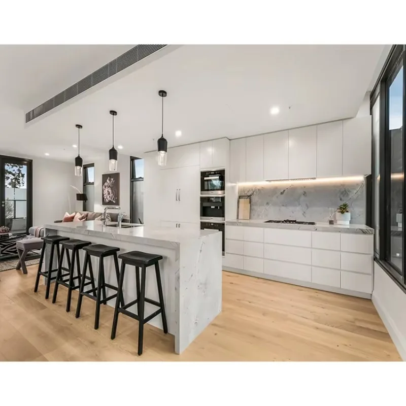 Modern White Lacquer Marble Top Kitchen Cabinet Design Ready To Assemble Complete Set Wall Hanging Kitchen Cabinets Furniture