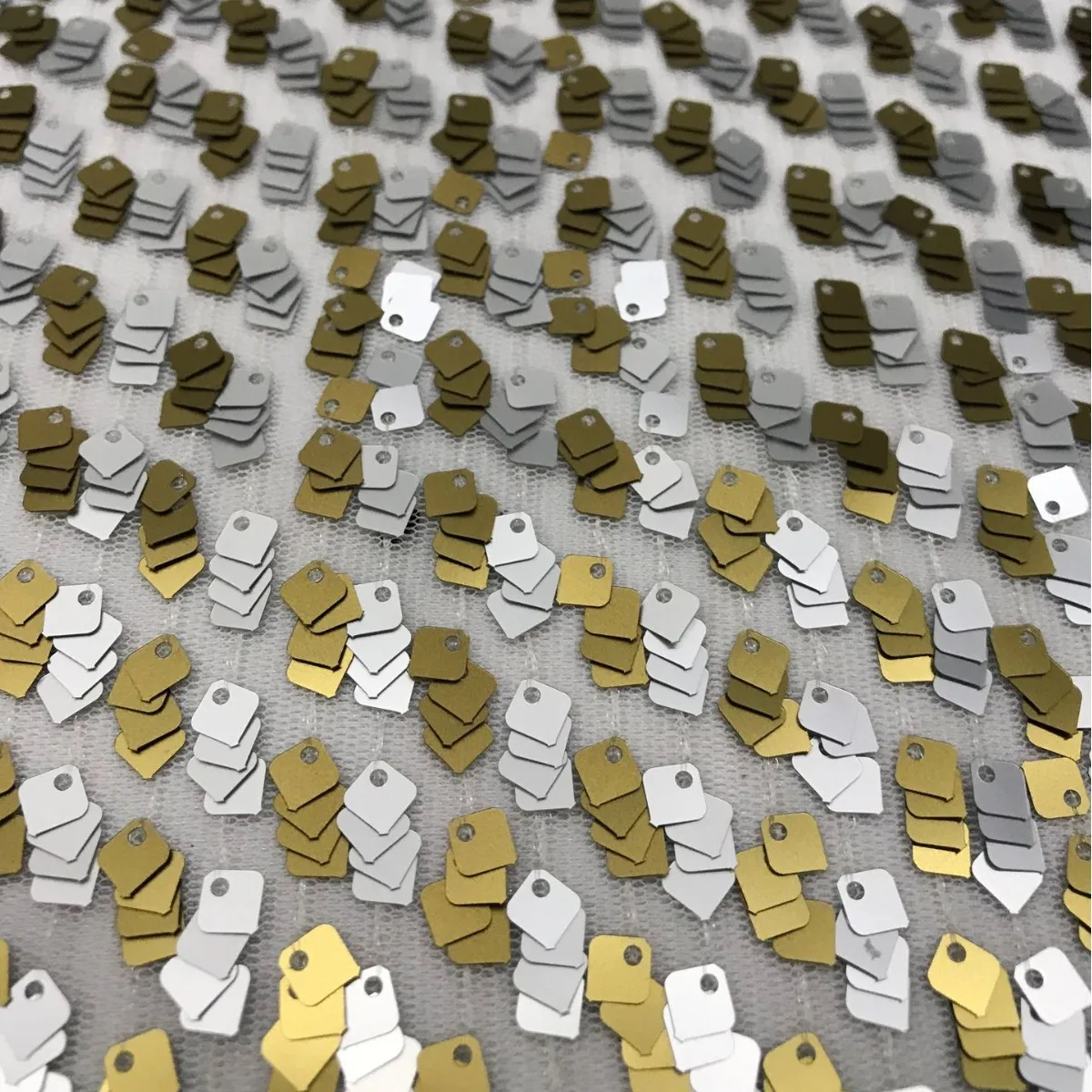 Holographic Gradient Square Laser Sequin Mesh Fabric, Iridescent Embroidered Tulle for Stage Evening Dress Party CostumeMaterial