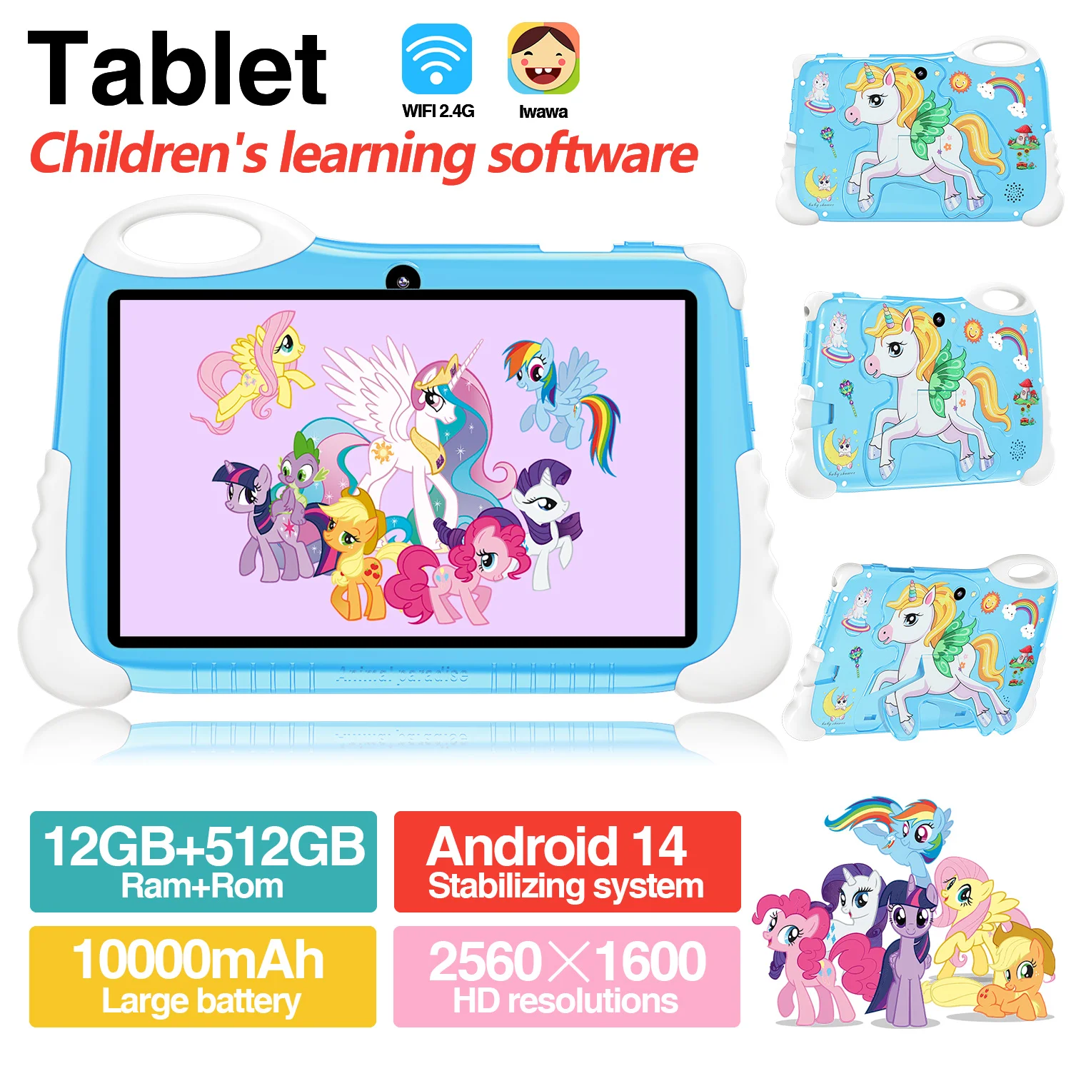 

Children's Tablets Android 14 Learning Tablet For Kids 4GB 128GB 10.1inch HD Dual Cameras Wifi Kids Software Installed Tablet PC