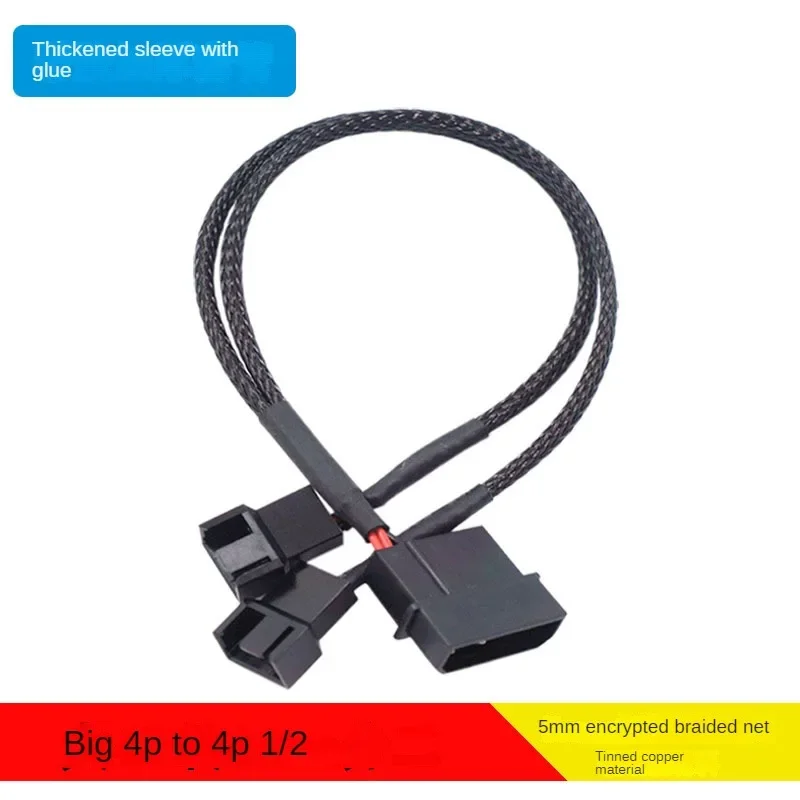 Hot sale Black Sleeved 4pin IDE Molex to 4 x 3Pin/4Pin Cooler Cooling Fan Splitter Power Cable Environmental Connector 5pcs/lot