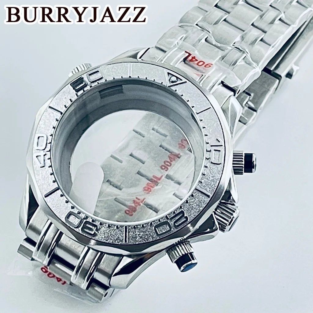 BURRYJAZZ 40Mm Seamaster 300 Casing Jam Tangan Cocok VK63 VK64 Multifungsi Kuarsa Chronograph Perak Casing Jam Tangan Kaca Safir