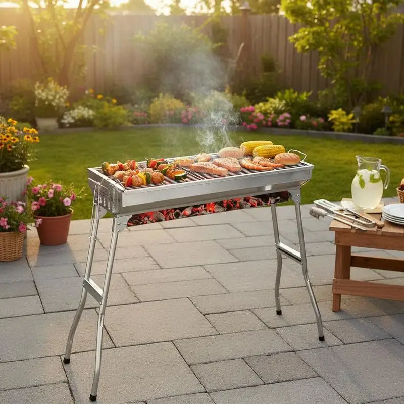 

Stainless Steel BBQ Grill 70x31x71cm for Backyard Patio Garden, Durable Heavy Duty Outdoor Cooking Equipment, Ideal for Grilling Barbecue Picnic