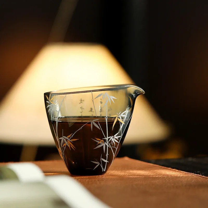 Gold and Silver Bamboo Glass Inclined Mouth Fair Cup High Borosilicate Heat-resistant Tea Distributor Tea Sea Gong Dao Bei