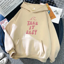 Take It Easy Creative Design Hoody For Women Pocket Street Sweatshirt Hip Hop Style Fleece Hoodie All-Match Comfortable Clothes